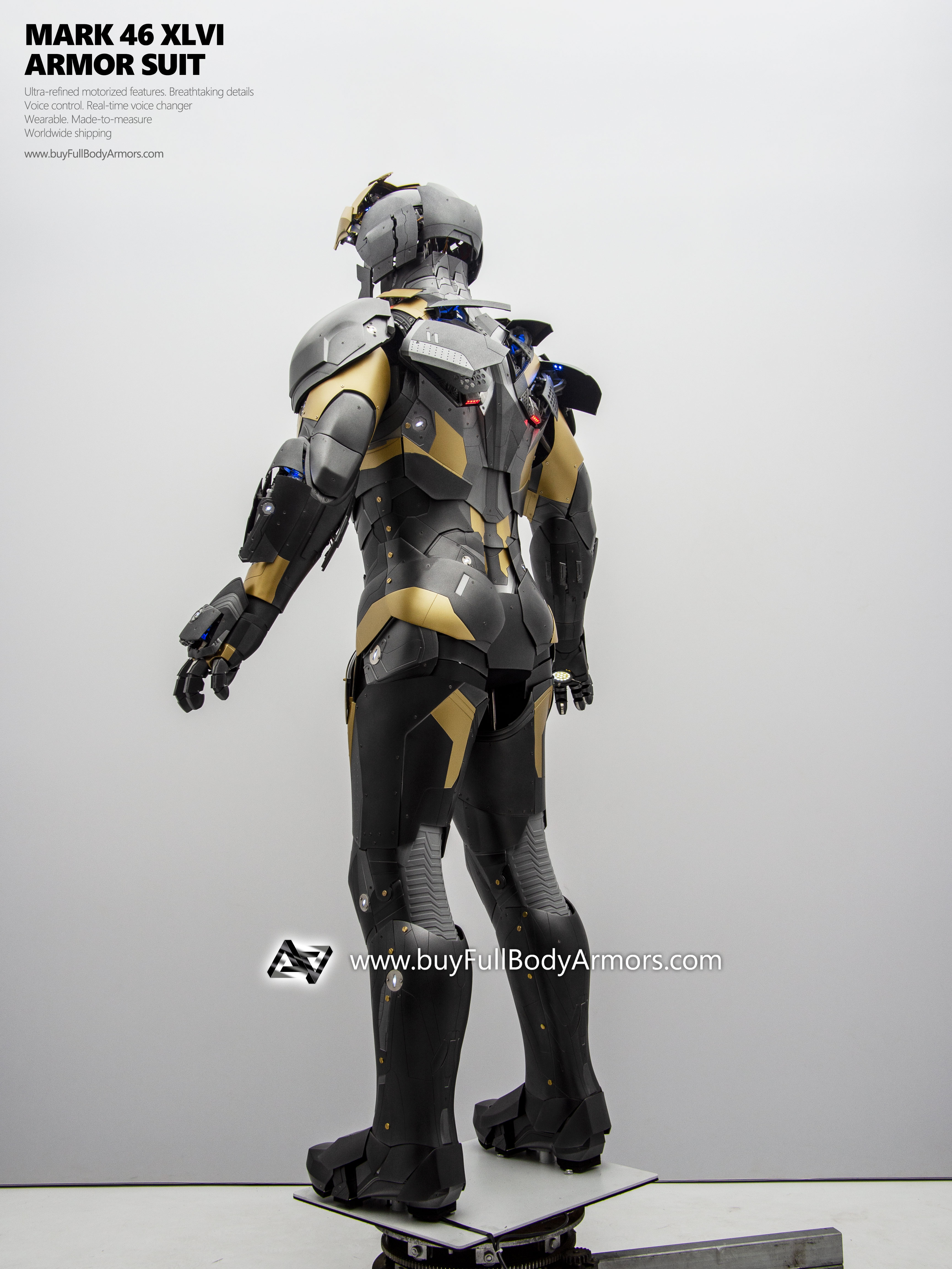 new Iron Man Suit Mark 46 armor costume advanced version black gold back open