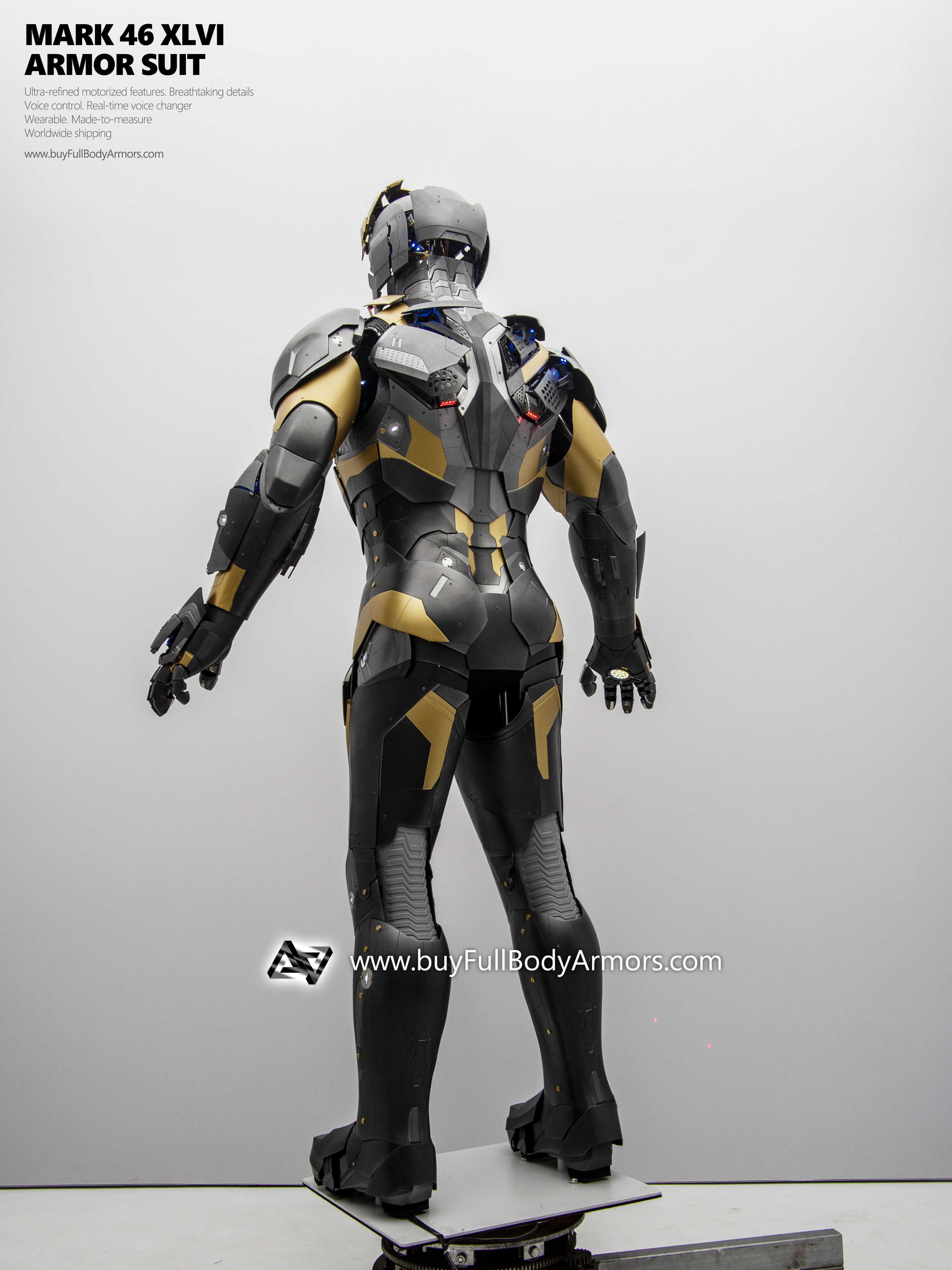 new Iron Man Suit Mark 46 armor costume advanced version black gold back open 2