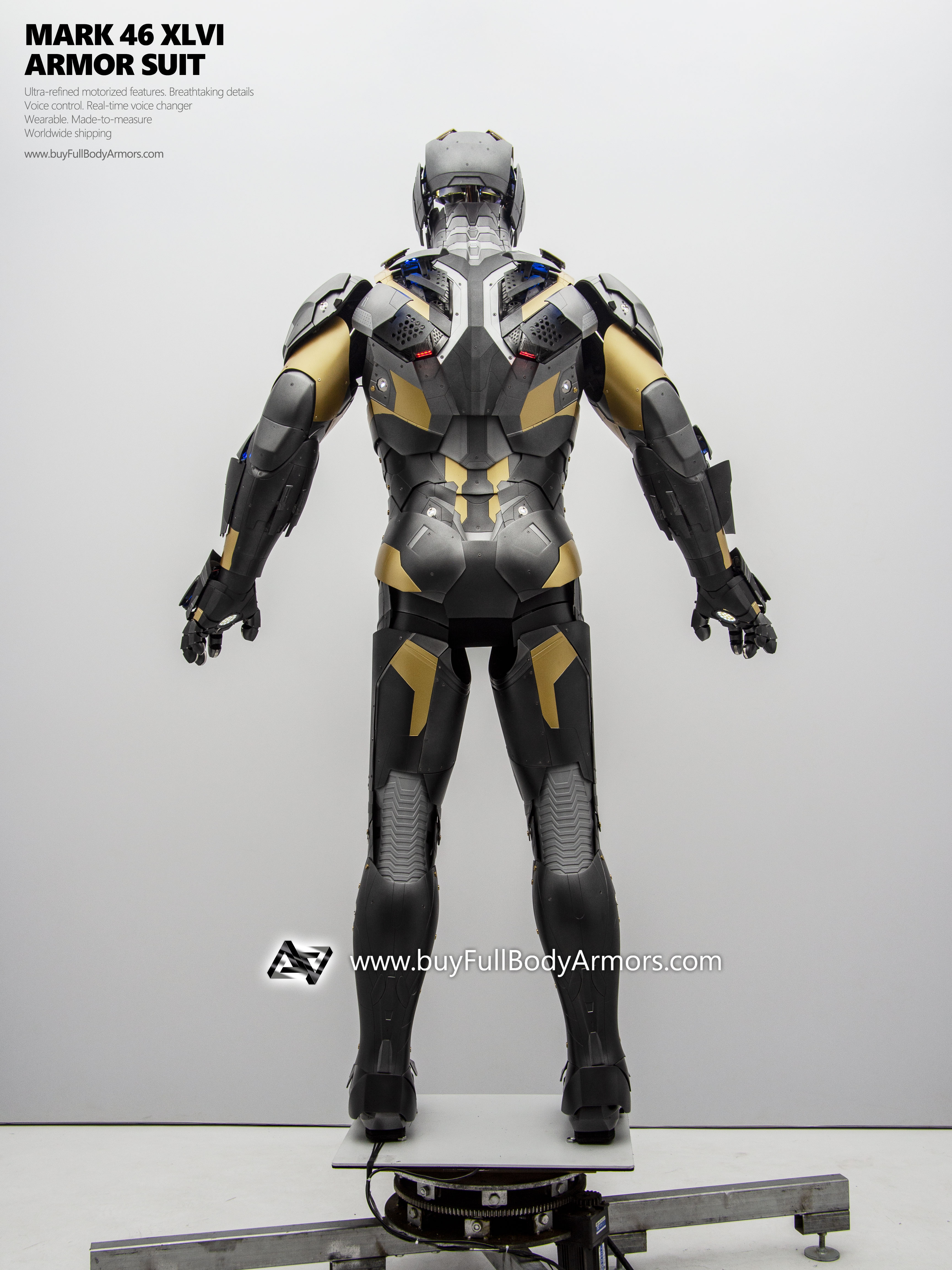 new Iron Man Suit Mark 46 armor costume advanced version black gold back open 4
