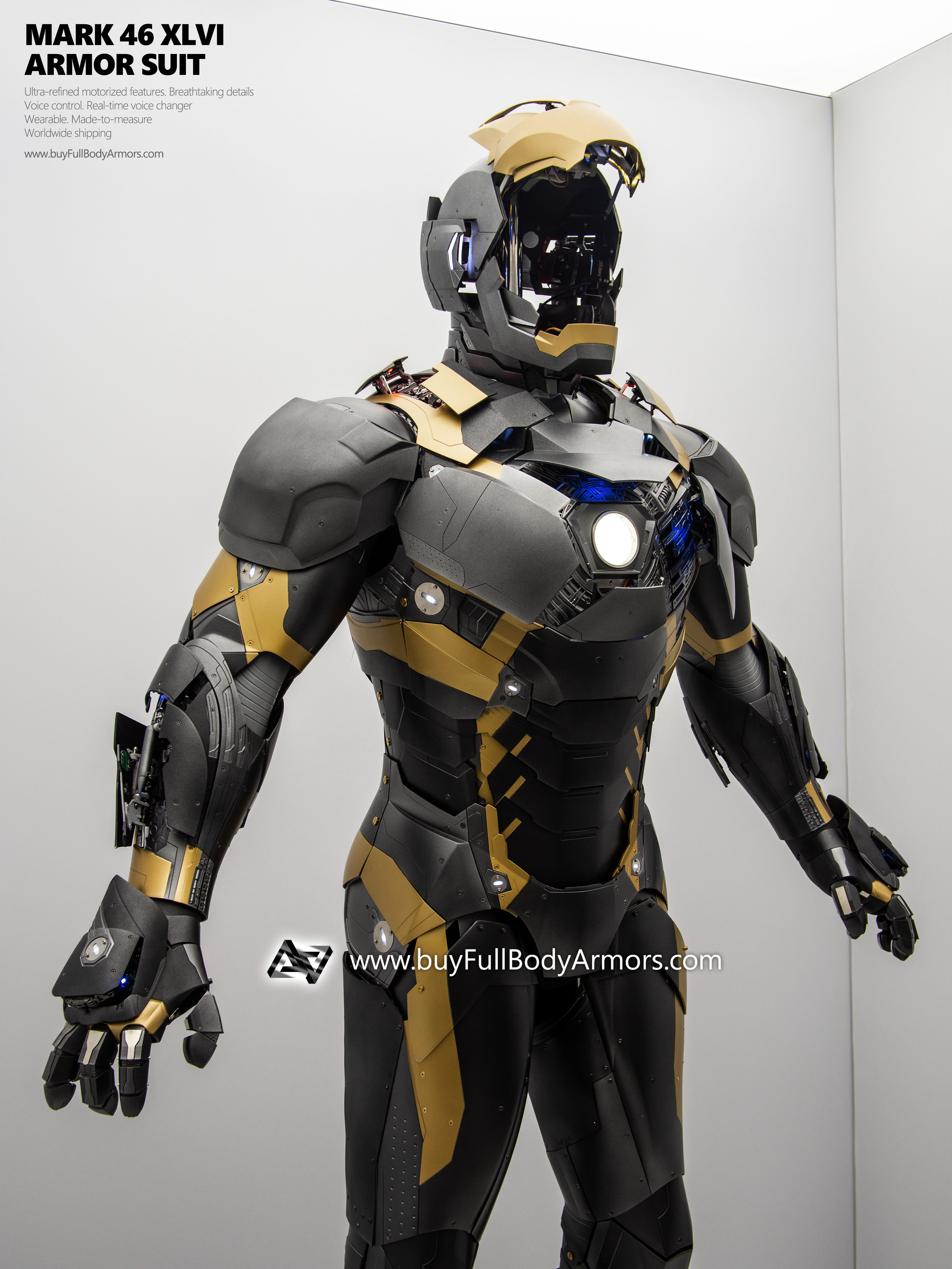 new Iron Man Suit Mark 46 armor costume advanced version black gold back cover
