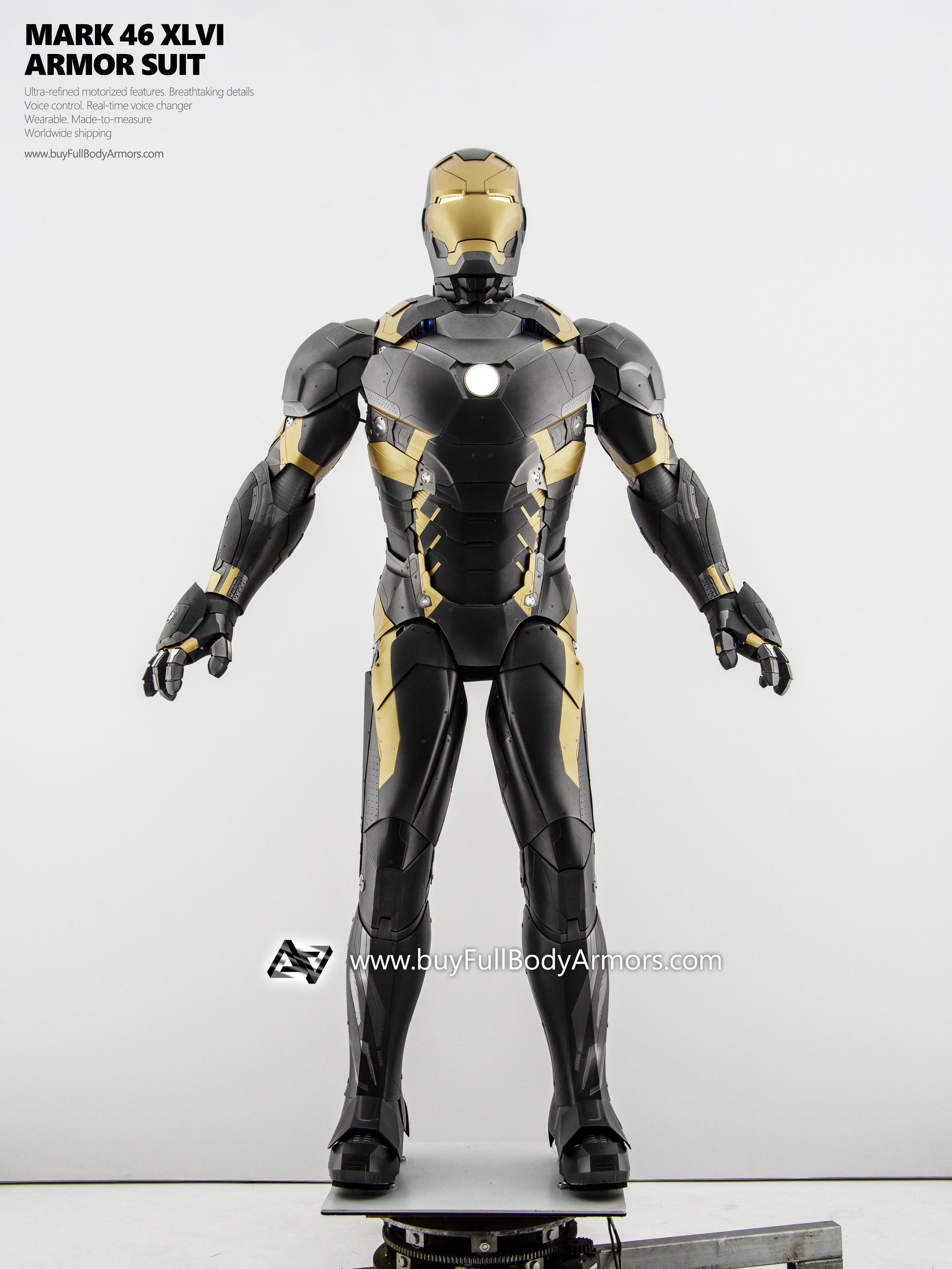 new Iron Man Suit Mark 46 armor costume advanced version black gold front