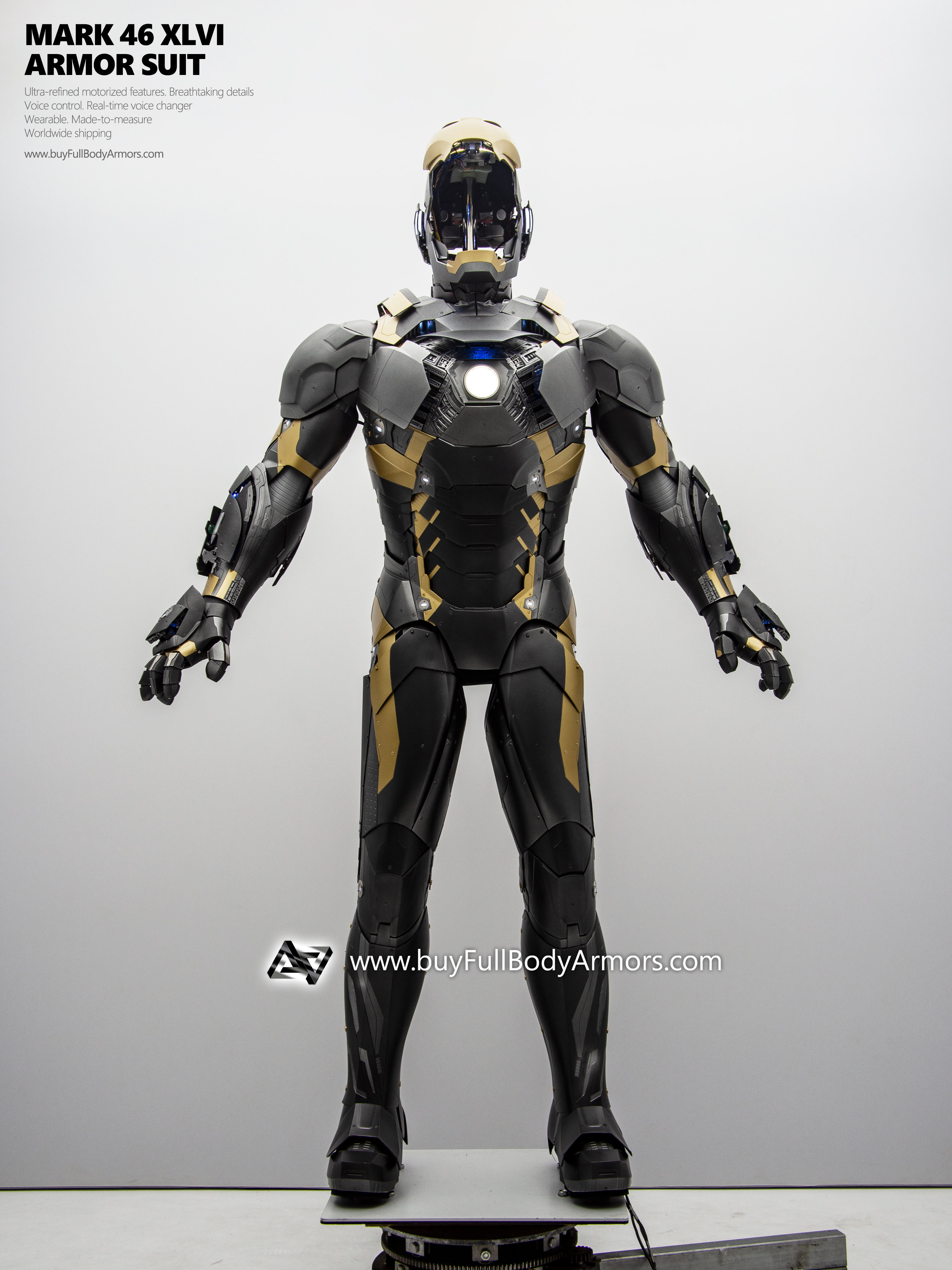 new Iron Man Suit Mark 46 armor costume advanced version black gold front open
