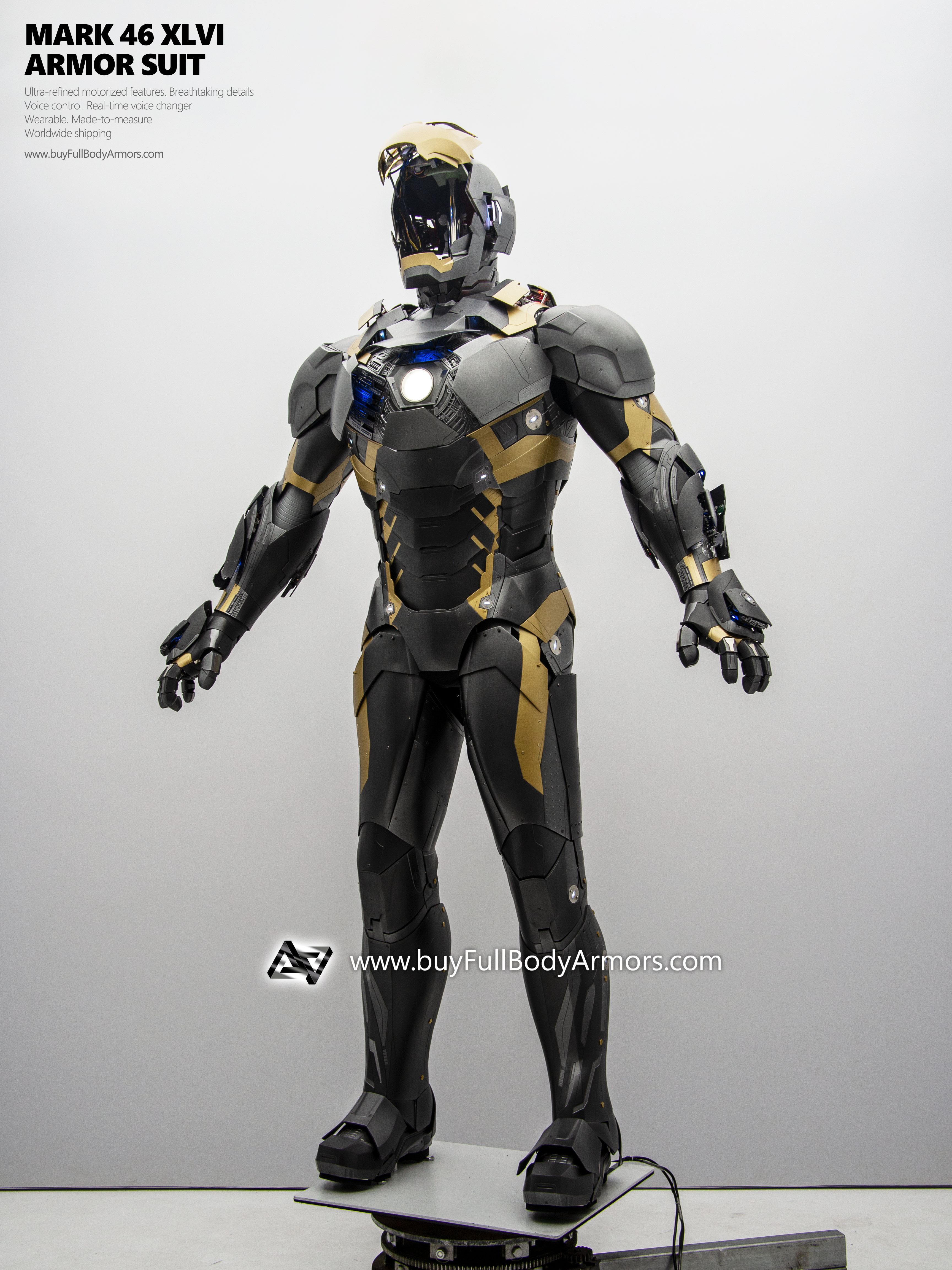 new Iron Man Suit Mark 46 armor costume advanced version black gold front open 2