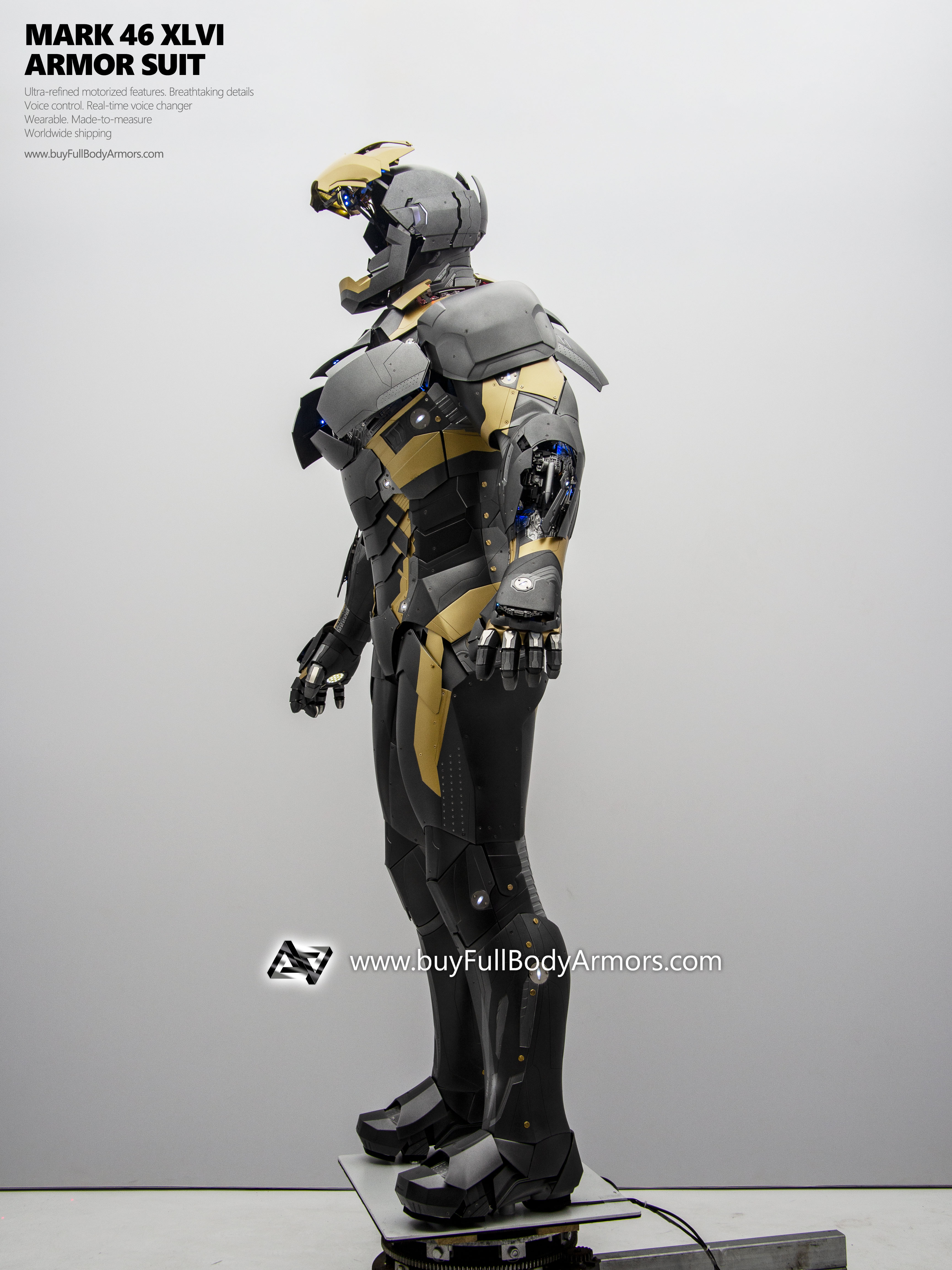 new Iron Man Suit Mark 46 armor costume advanced version black gold side open