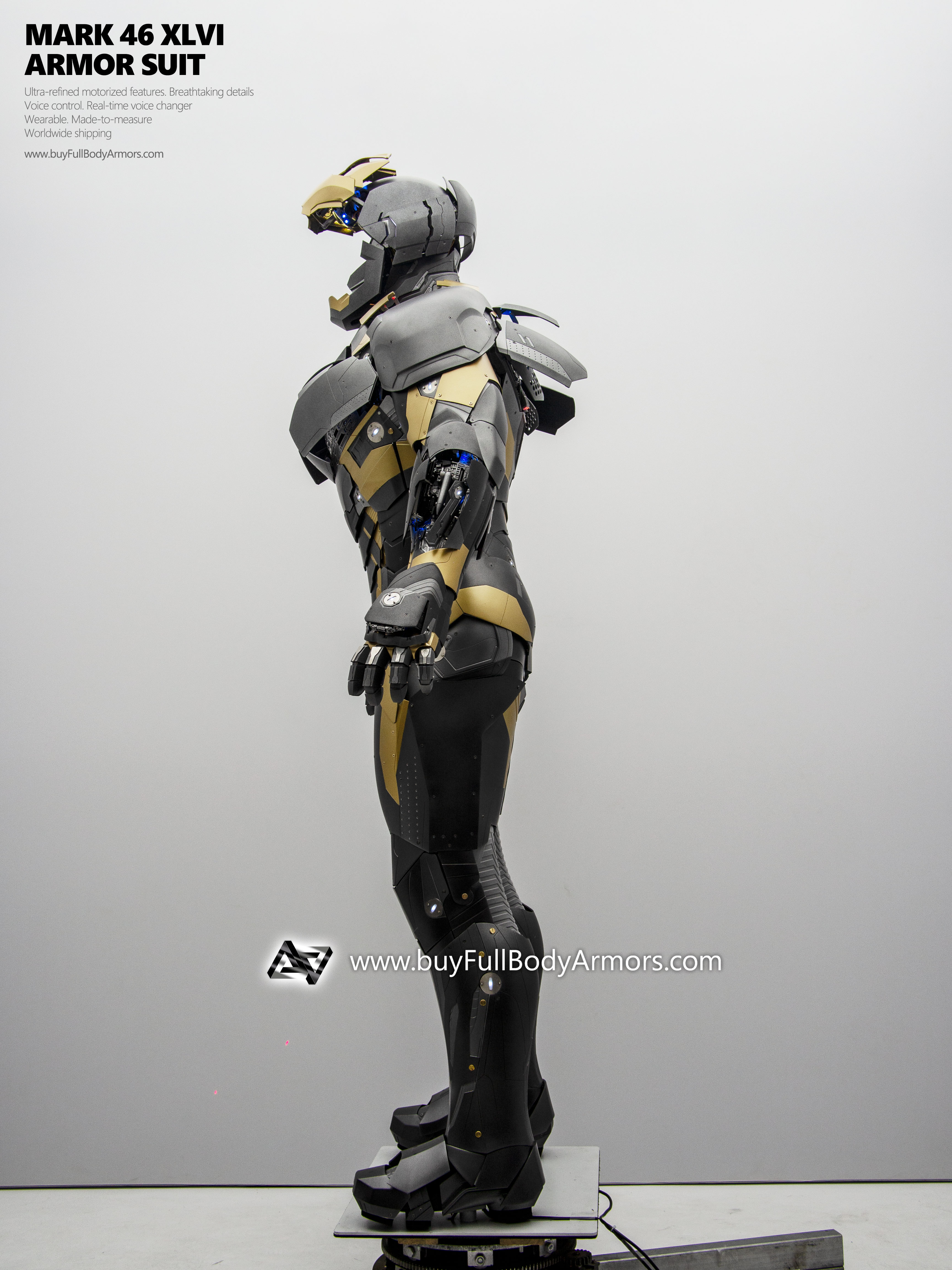 new Iron Man Suit Mark 46 armor costume advanced version black gold side open2