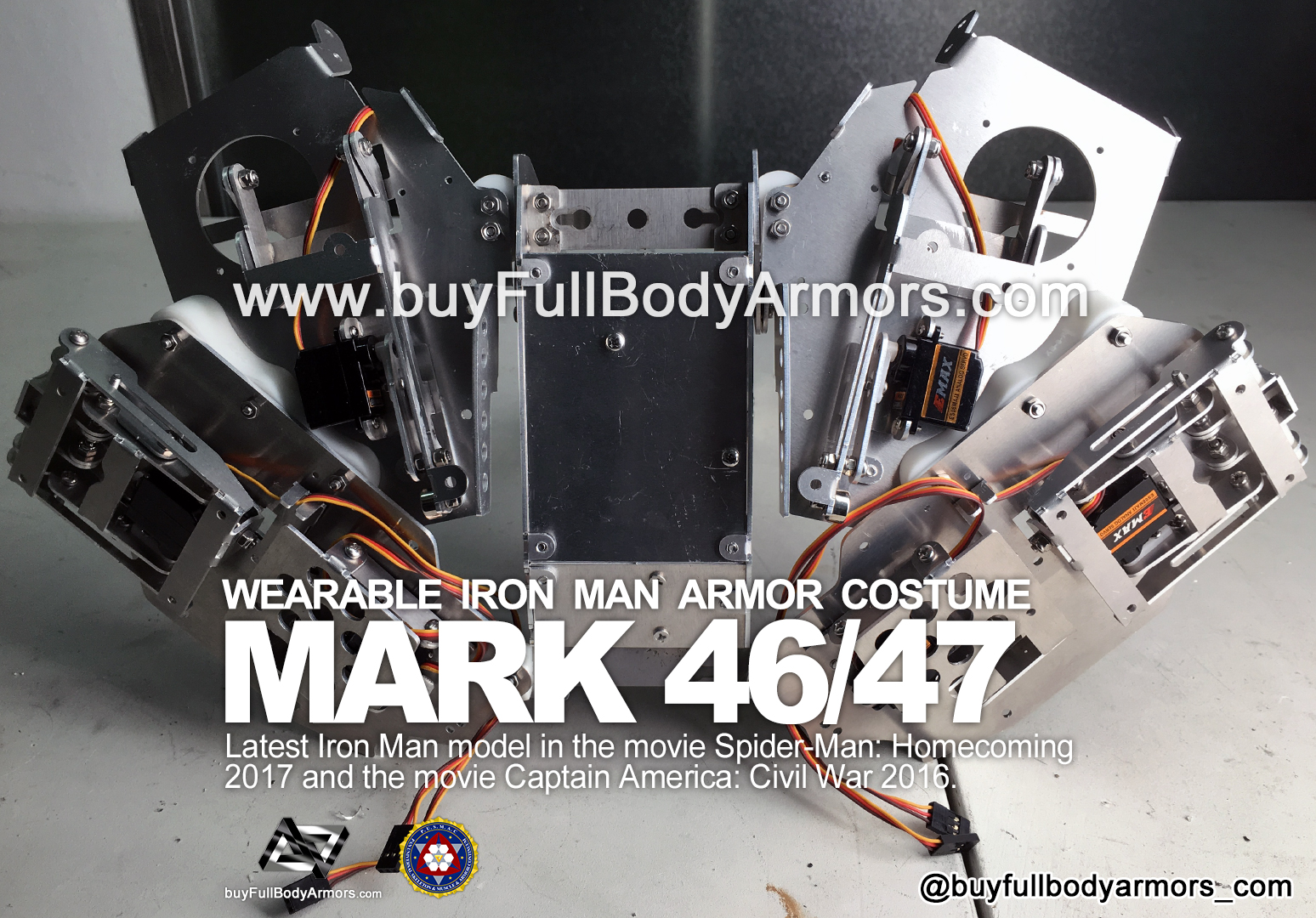 The Motorized Open-Close Mechanical Structure of the Back Armor - the Wearable Iron Man Mark 47 / 46 Armor Costume Suit prototype 1